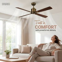 52 Inch DC Brass Fan in Antique Brass with Walnut Blades