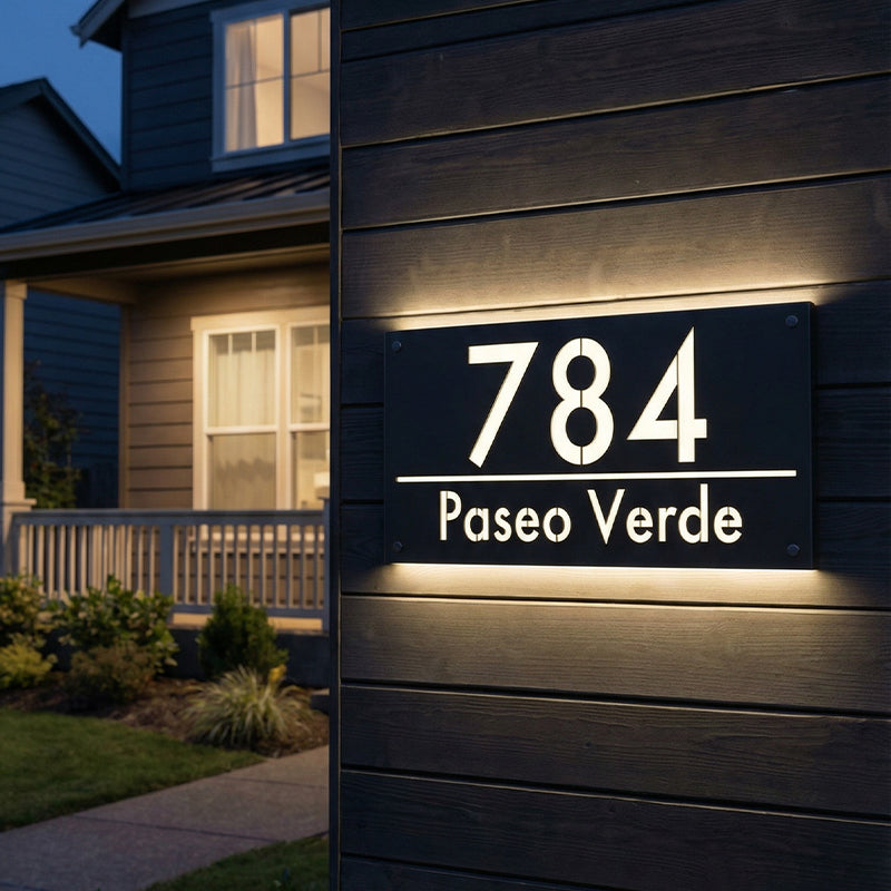 Modern LED Address Plaque with Custom House Number – Personalized Lighted Sign for Home
