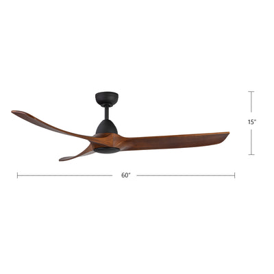 Baylor 60-in Matte Black and Natural Wood Reversible DC Ceiling Fan
