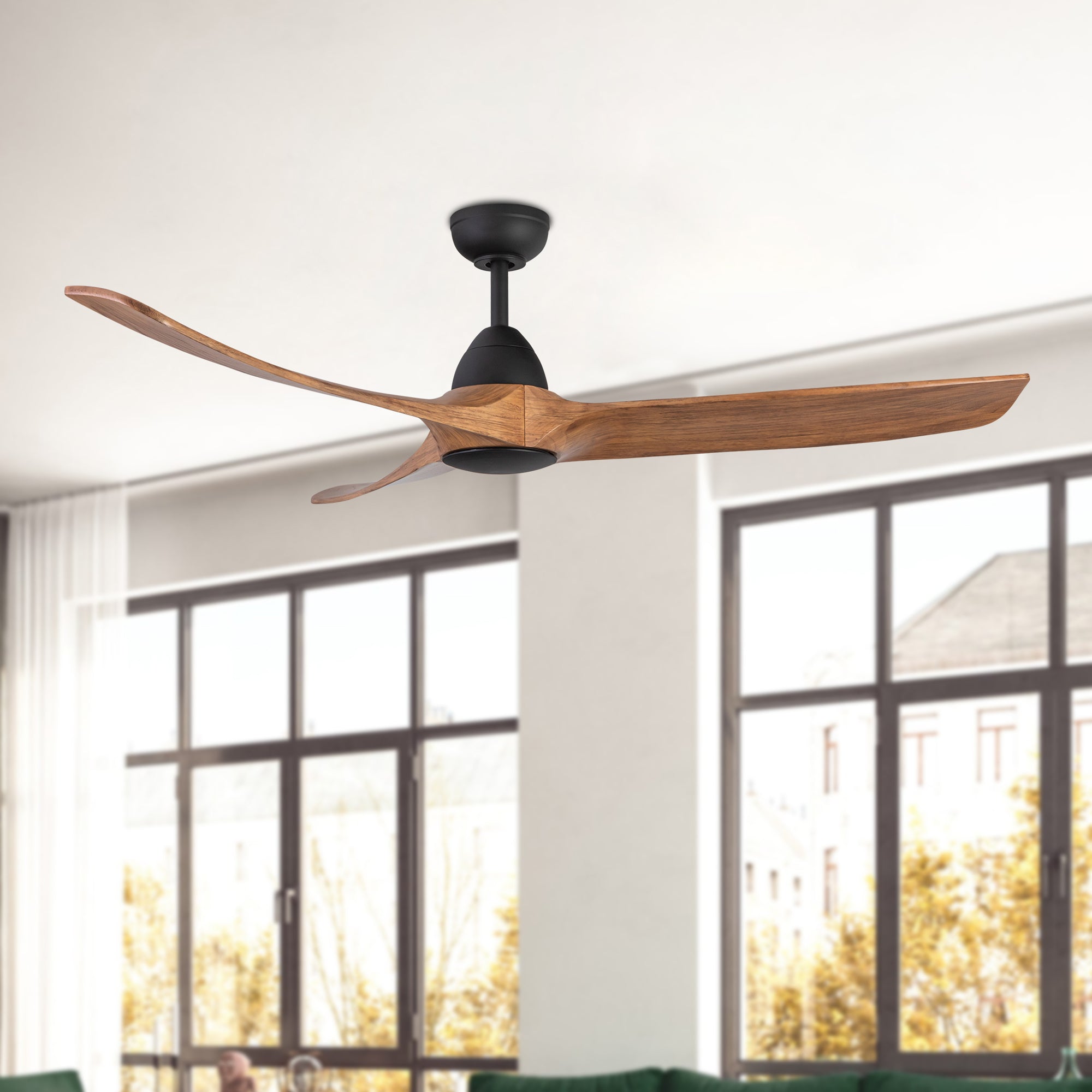 Baylor 60-in Matte Black and Natural Wood Reversible DC Ceiling Fan