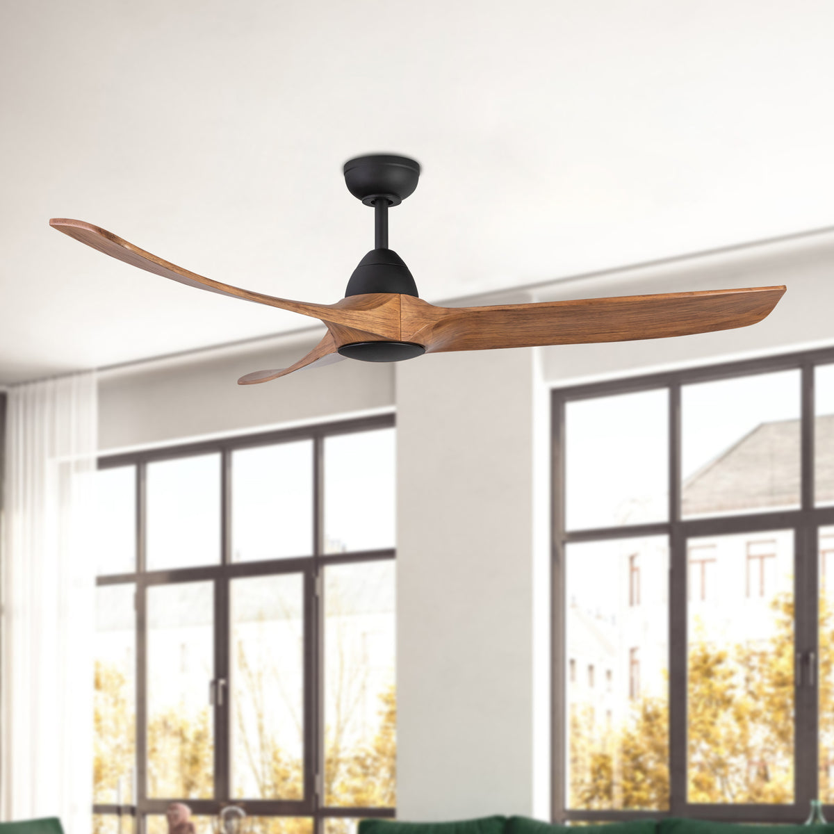 Baylor 60-in Matte Black and Natural Wood Reversible DC Ceiling Fan