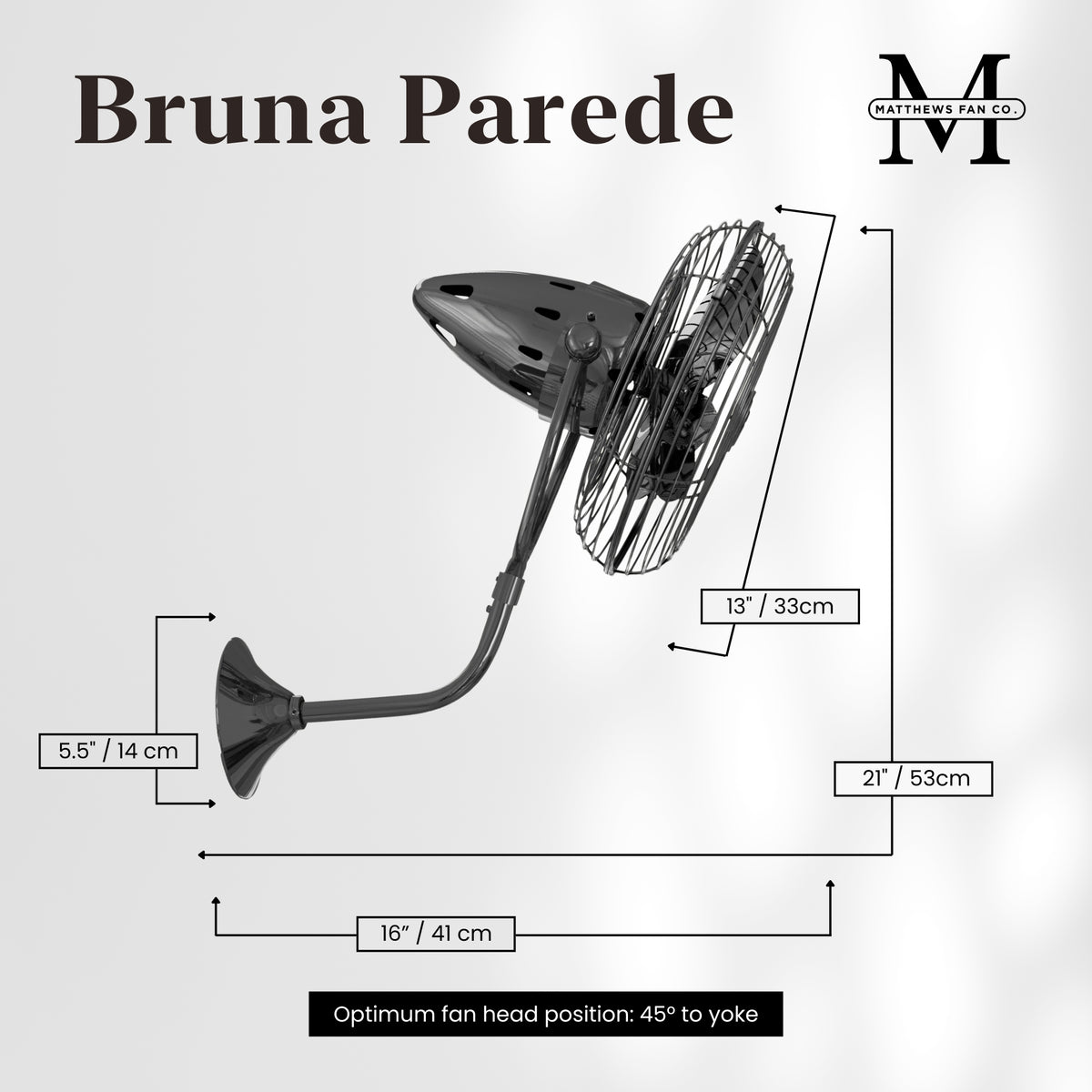 13-Inch Bruna Parede Directional Metal Wall Fan