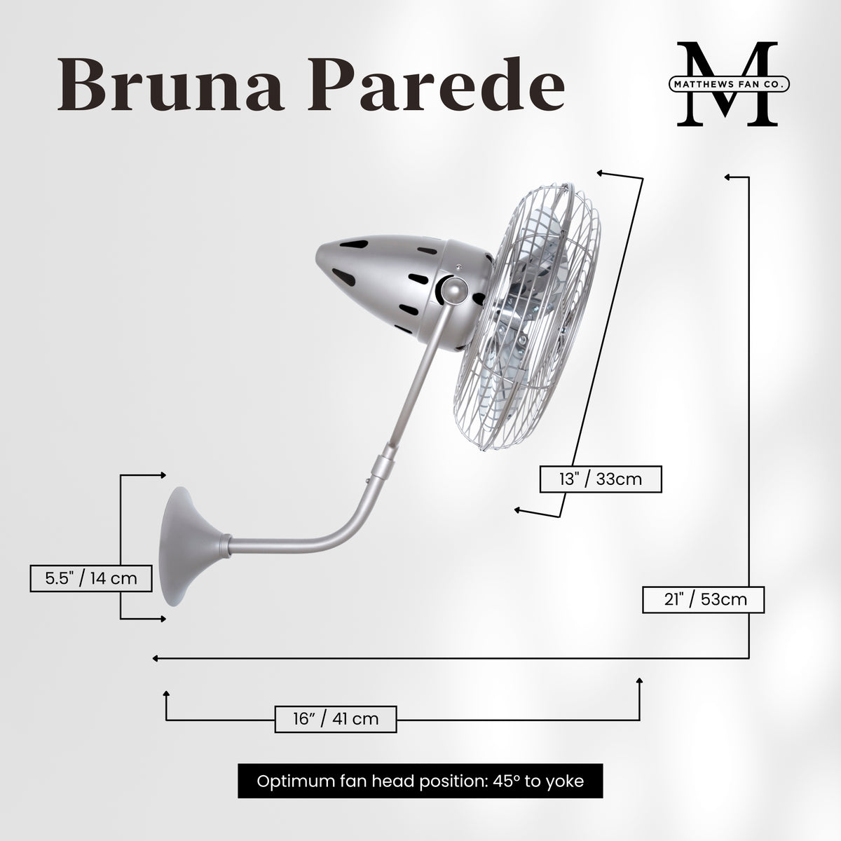 13-Inch Bruna Parede Directional Metal Wall Fan