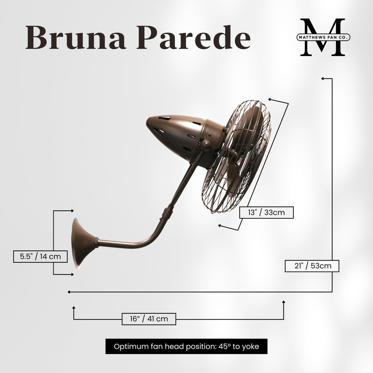 13-Inch Bruna Parede Directional Metal Wall Fan