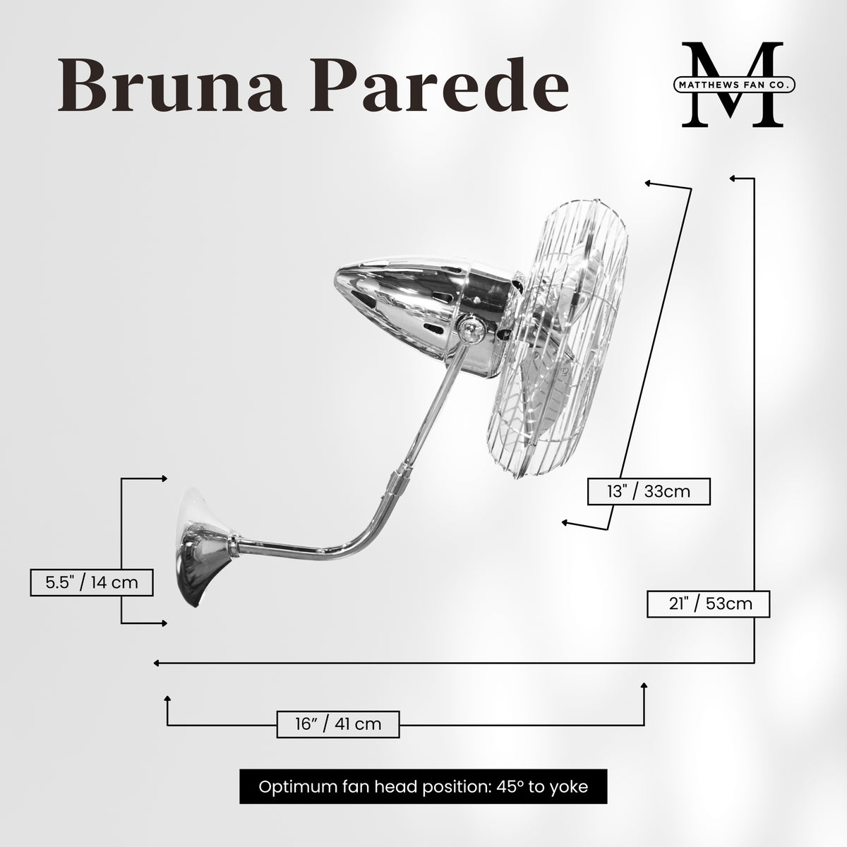 13-Inch Bruna Parede Directional Metal Wall Fan