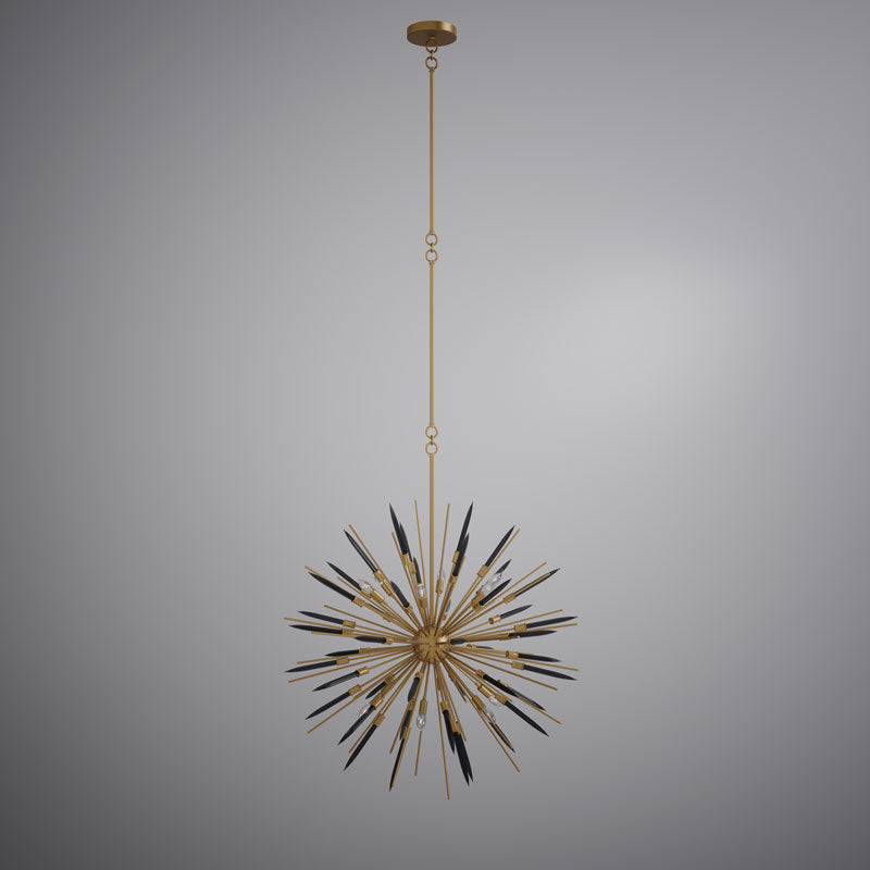 12 Lights Drake 36-in Chandelier Aged Brass with Black Glass  Dimmable 480W