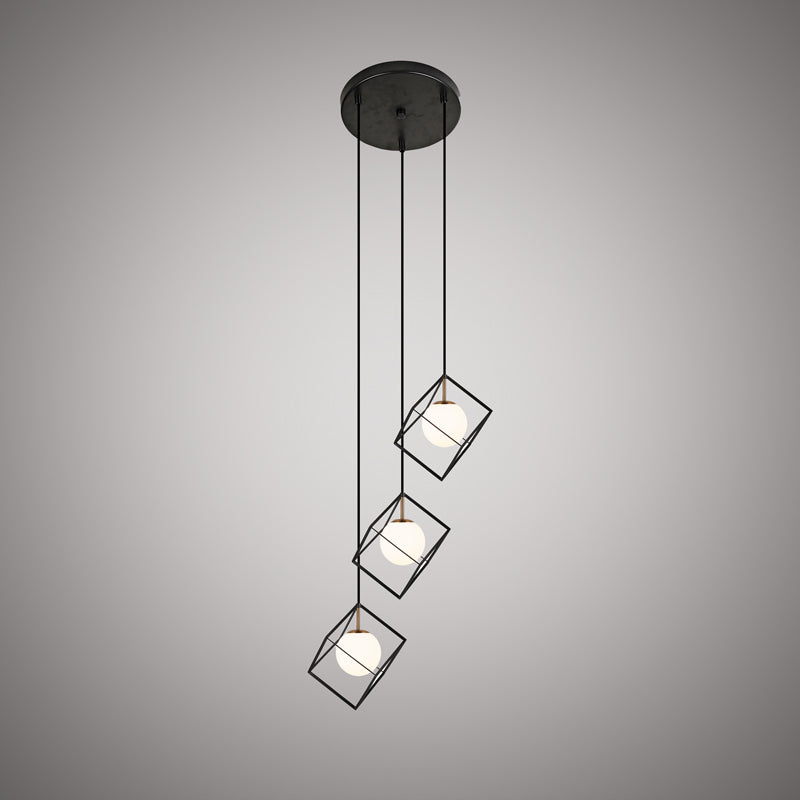 3 Lights Cubo 20-in Chandelier Aged Brass/Matte Black  Dimmable 180W