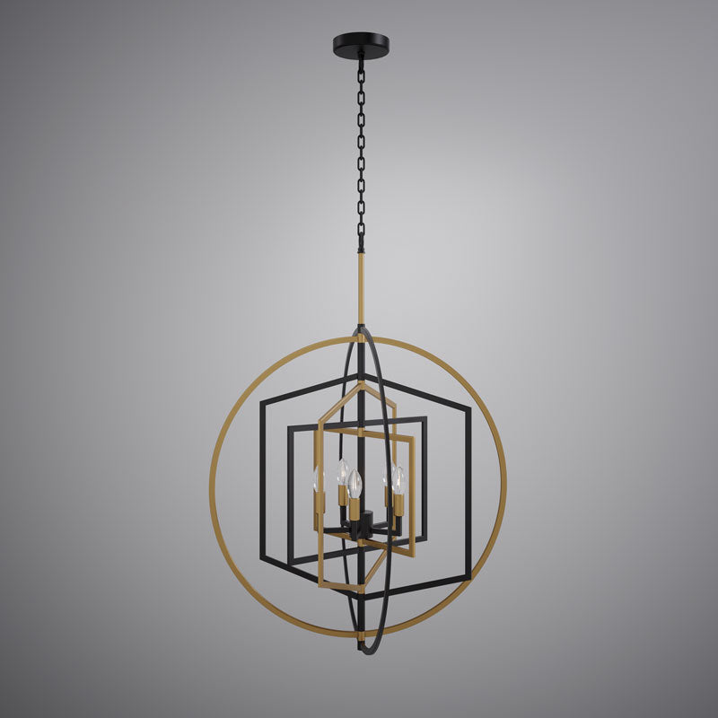 5 Lights Bloom 27-in Chandelier Aged Brass/Matte Black  Dimmable 200W