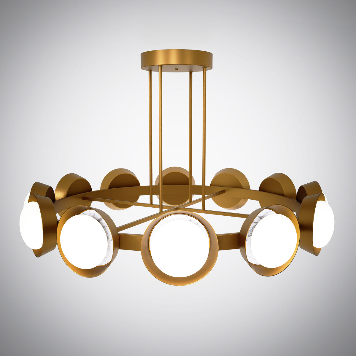 50-inch 12-light Aged Brass Dimmable Chandelier with White Opal Glass