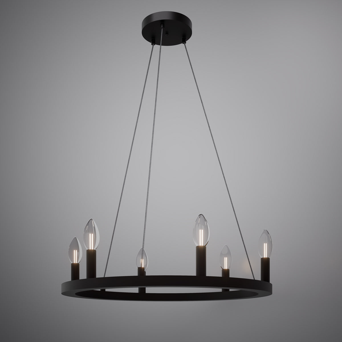 7 Lights Wagon Wheel 24-in Chandelier Matte Black  Dimmable 240W