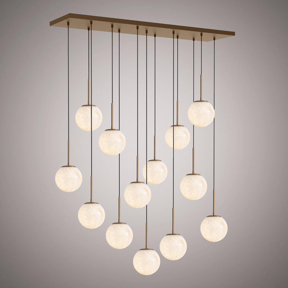 13 Lights Pearl 13-Light Linear Chandelier Aged Brass  Dimmable