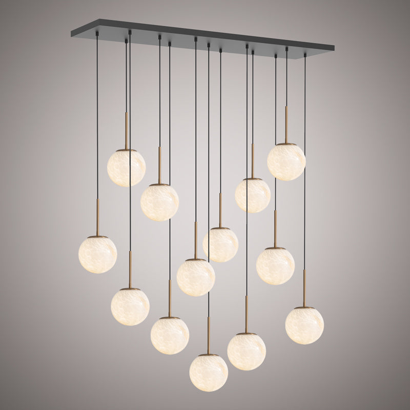 13 Lights Pearl 13 Linear Chandelier Aged Brass/Matte Black  Dimmable 780W