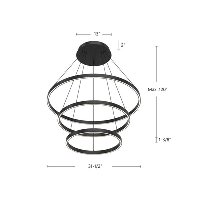 Cerchio 32-in 3 Tier Aluminum Chandelier
