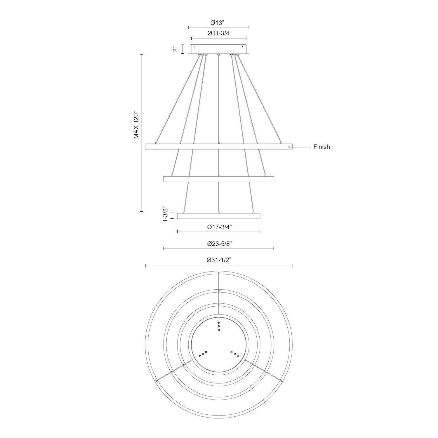 Cerchio 32-in 3 Tier Aluminum Chandelier