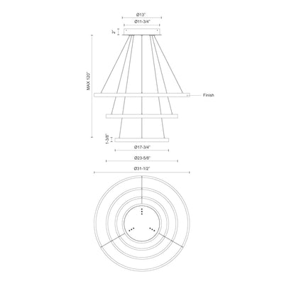 Cerchio 32-in 3 Tier Aluminum Chandelier