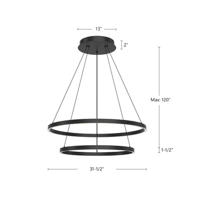 Cerchio 32-in 2 Tier Dimmable Aluminum Chandelier