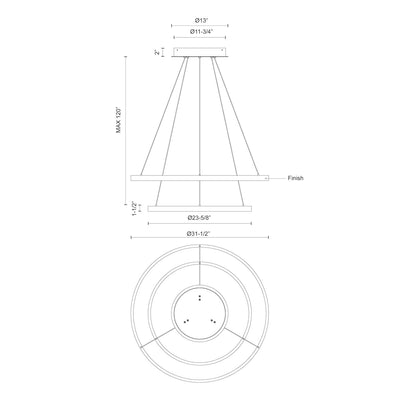 Cerchio 32-in 2 Tier Dimmable Aluminum Chandelier