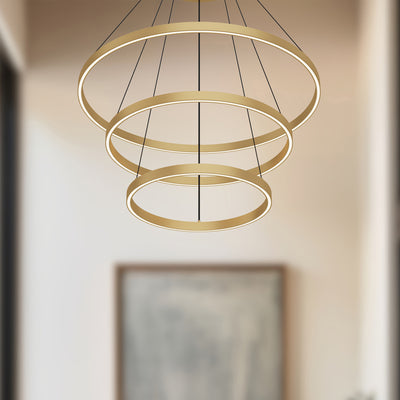 Cerchio 32-in 3 Tier Dimmable Aluminum Chandelier