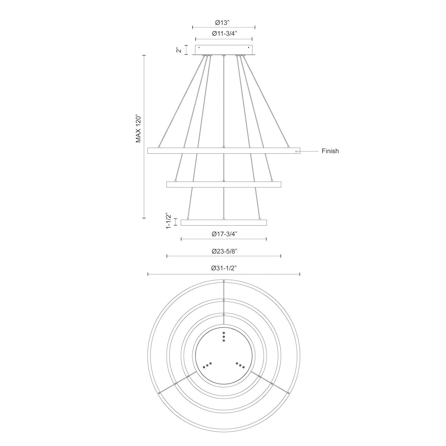 Cerchio 32-in 3 Tier Dimmable Aluminum Chandelier