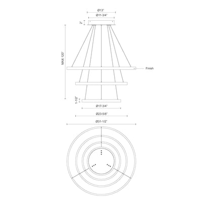 Cerchio 32-in 3 Tier Dimmable Aluminum Chandelier