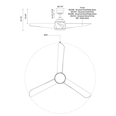Thalia 54-in Brushed Nickel and Matte Black Reversible AC LED Ceiling Fan