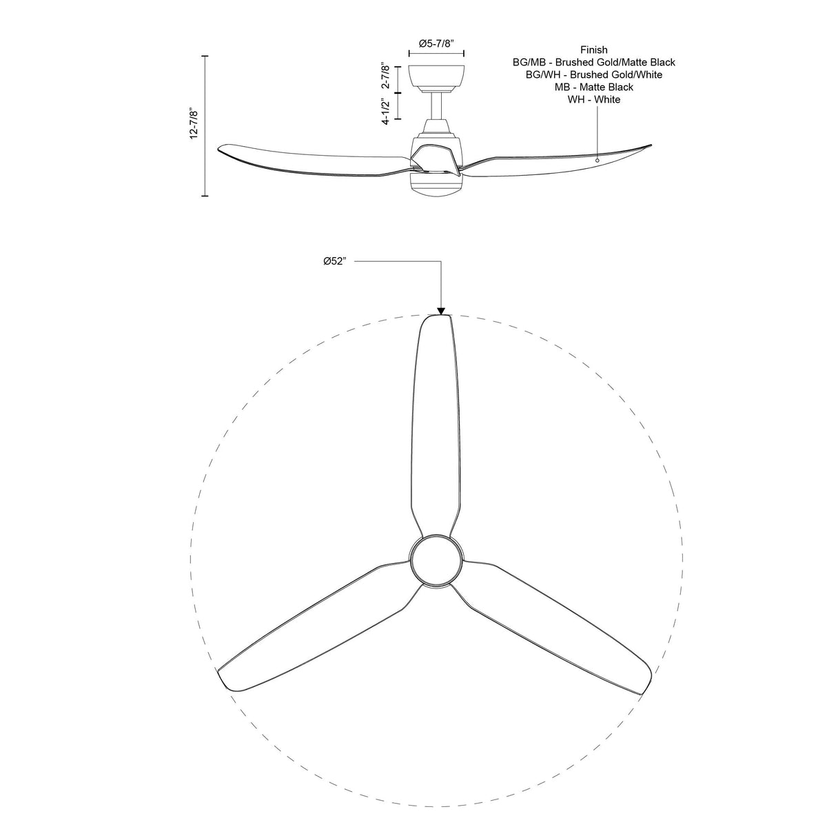 Hugo 52-in Brushed Gold and Matte Black Reversible DC Ceiling Fan