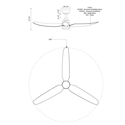 Hugo 52-in Matte Black Reversible DC Ceiling Fan