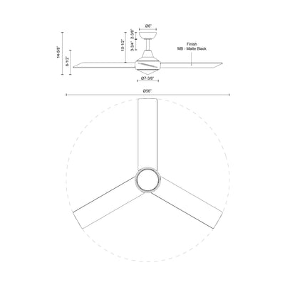 Owens 56-in Matte Black Reversible DC LED Ceiling Fan