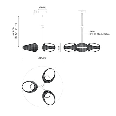 Lanai 3 Head Steel Chandelier