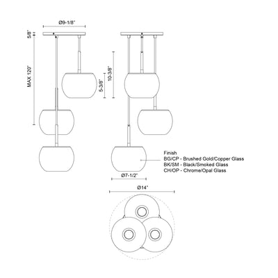 Samar 14-in Steel Chandelier