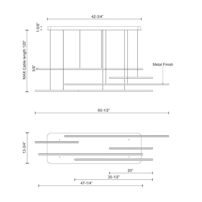 Chute Motion 60-in Aluminum Multi Pendant