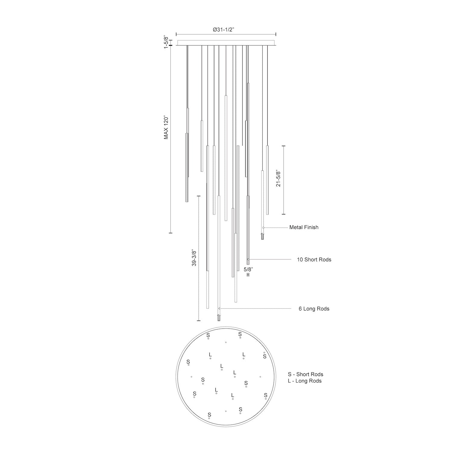 Chute 16 Head Aluminum Multi Pendant