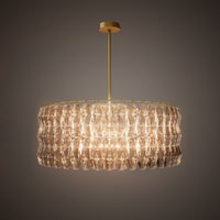 Prism 46-inch 34-light Aged Brass Dimmable Round Chandelier with Amber Glass
