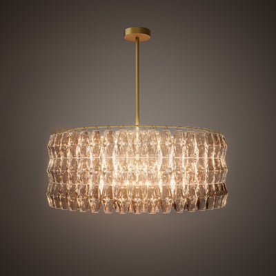 Prism 46-inch 34-light Aged Brass Dimmable Round Chandelier with Amber Glass