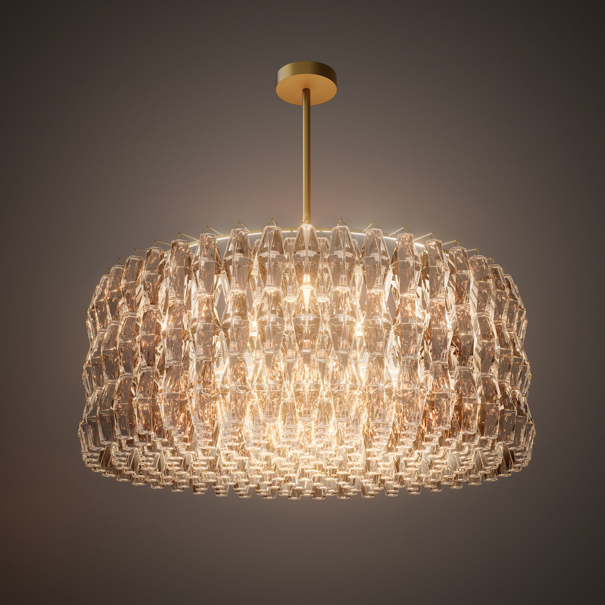 Prism 46-inch 34-light Aged Brass Dimmable Round Chandelier with Amber Glass