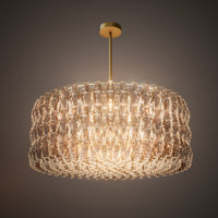 Prism 46-inch 34-light Aged Brass Dimmable Round Chandelier with Amber Glass