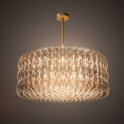 Prism 46-inch 34-light Aged Brass Dimmable Round Chandelier with Amber Glass