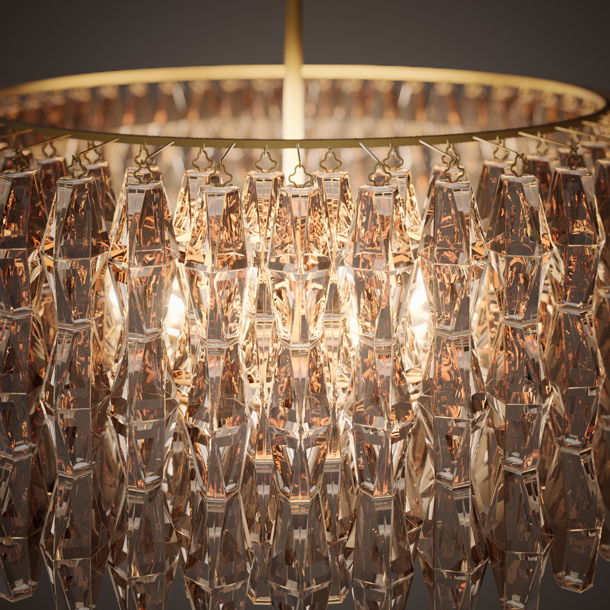 Prism 46-inch 34-light Aged Brass Dimmable Round Chandelier with Amber Glass