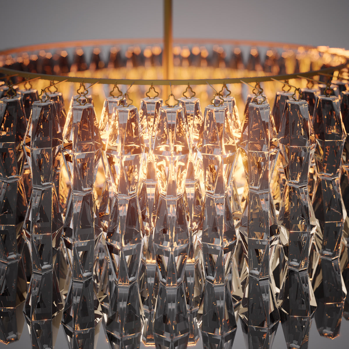 Prism 46-inch 34-light Aged Brass Dimmable Round Chandelier with Smoke Glass
