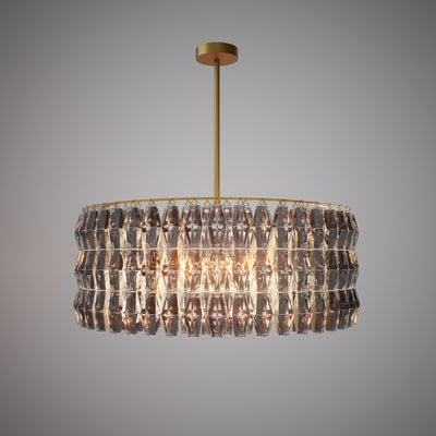 Prism 46-inch 34-light Aged Brass Dimmable Round Chandelier with Smoke Glass