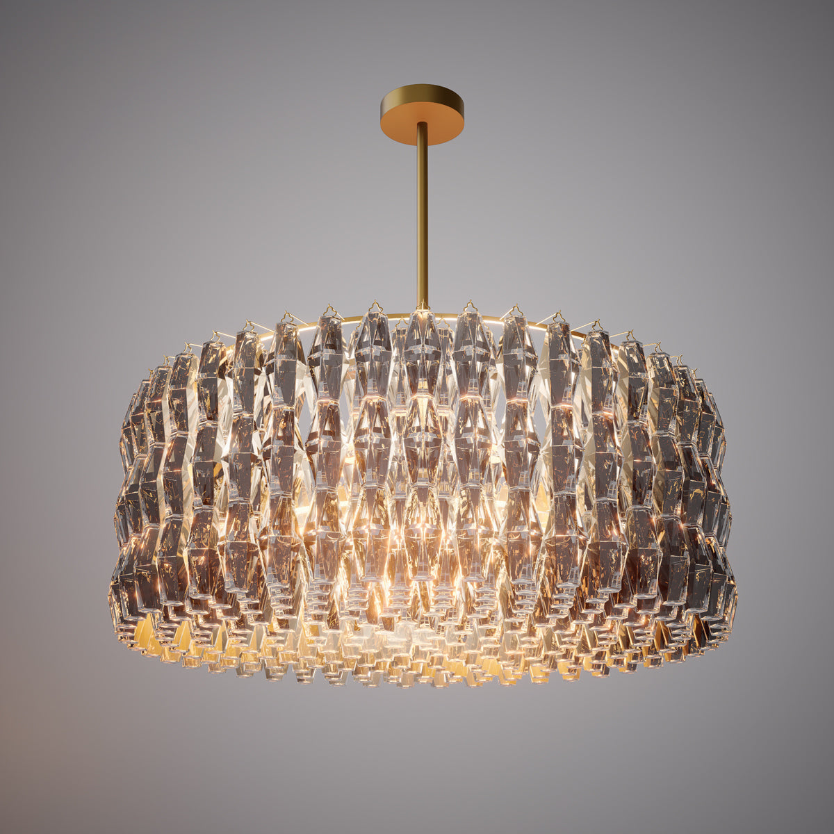Prism 46-inch 34-light Aged Brass Dimmable Round Chandelier with Smoke Glass