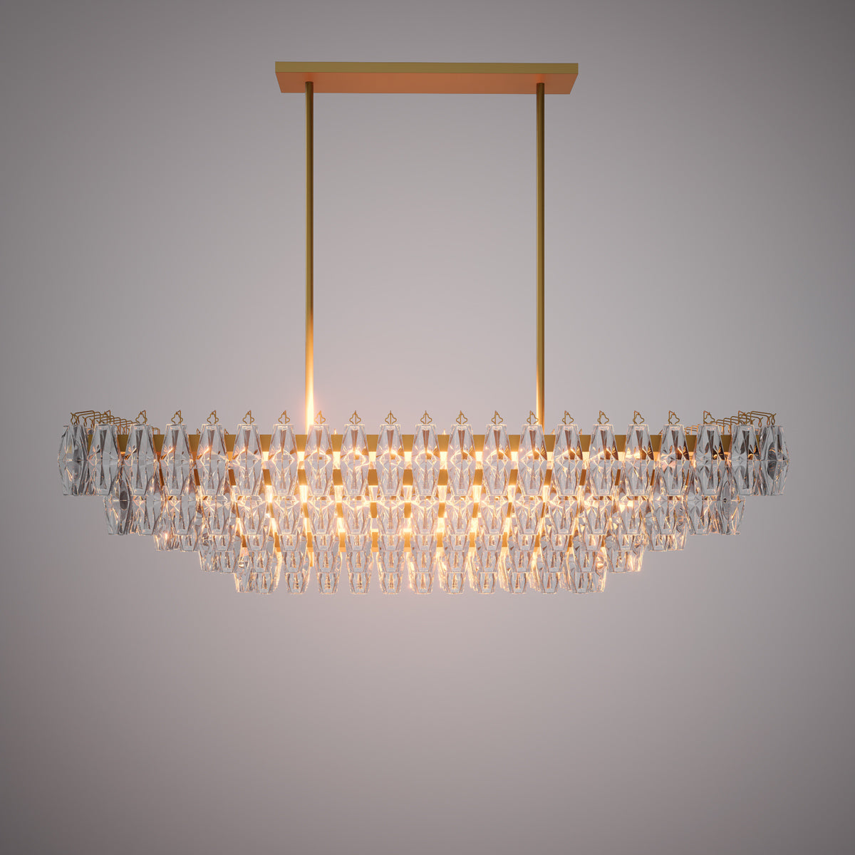 Prism 54-inch 19-light Aged Brass Dimmable Linear Chandelier with Clear Glass