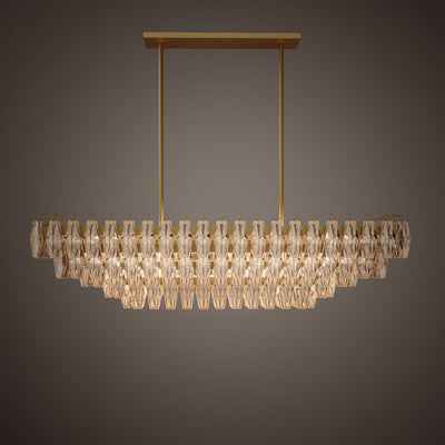 Prism 54-inch 19-light Aged Brass Dimmable Linear Chandelier with Amber Glass