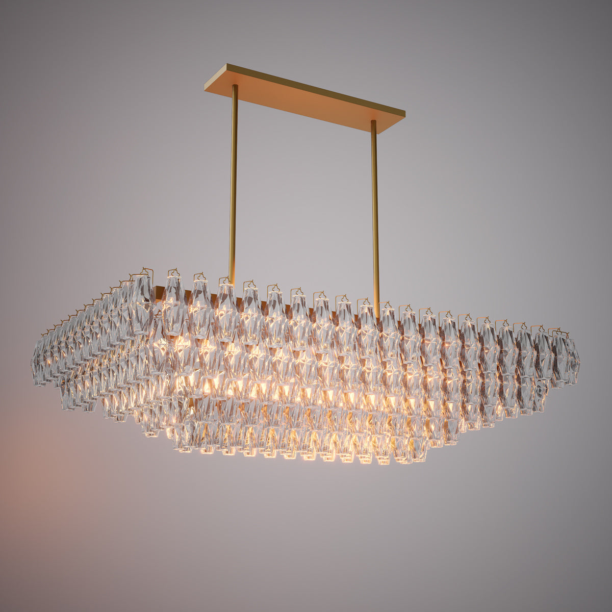 Prism 54-inch 19-light Aged Brass Dimmable Linear Chandelier with Clear Glass
