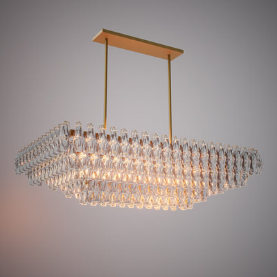 Prism 54-inch 19-light Aged Brass Dimmable Linear Chandelier with Clear Glass