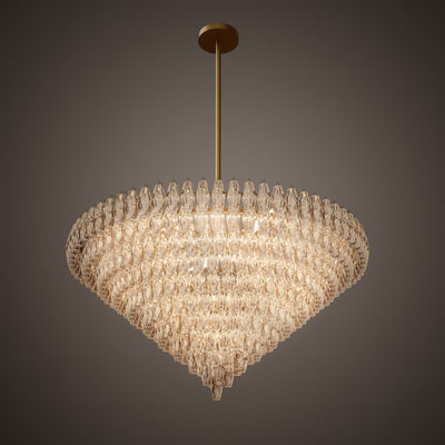 Prism 61-inch 36-light Aged Brass Round Chandelier with Amber Glass