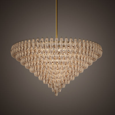 Prism 61-inch 36-light Aged Brass Round Chandelier with Amber Glass