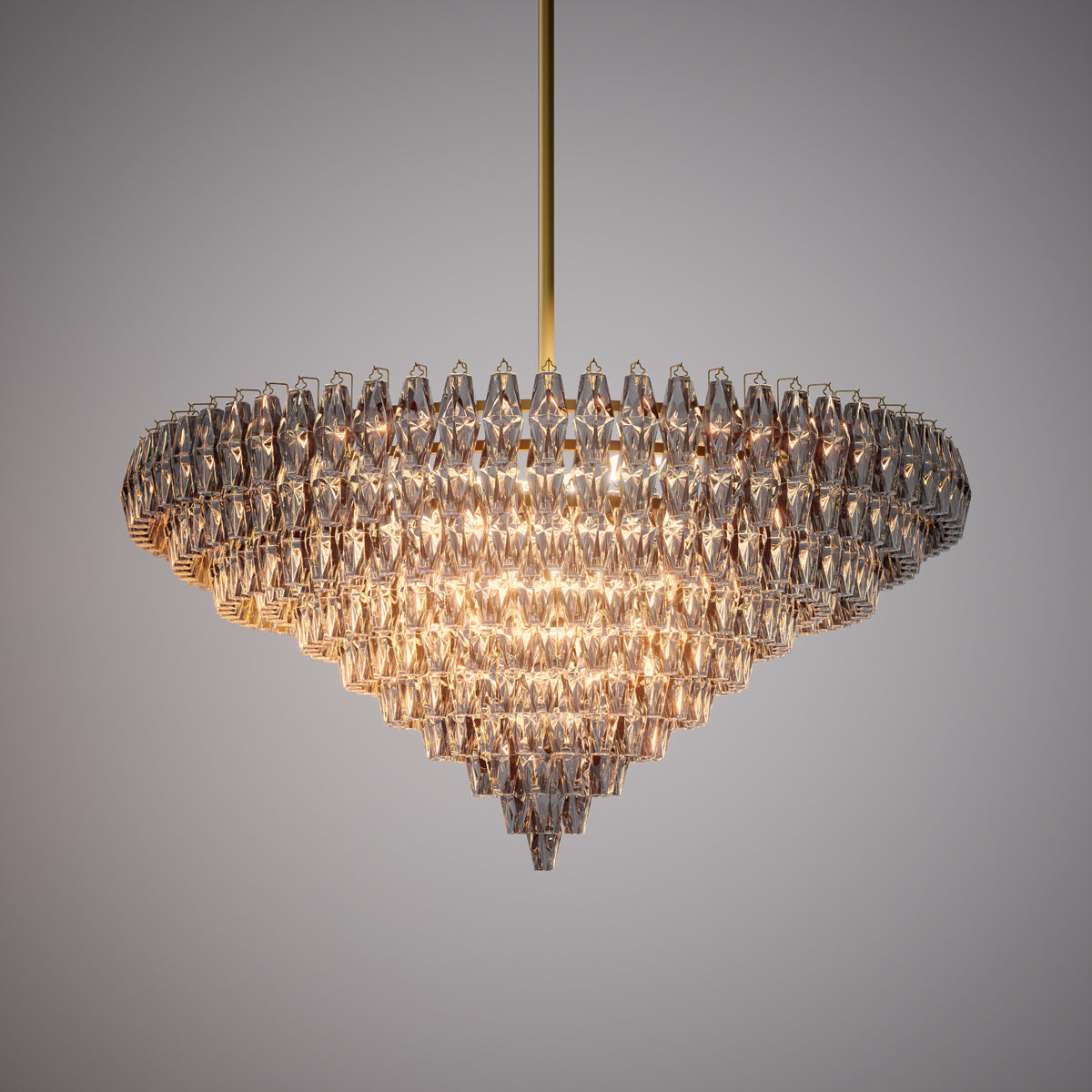 Prism 61-inch 36-light Aged Brass Round Chandelier with Smoke Glass