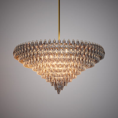 Prism 61-inch 36-light Aged Brass Round Chandelier with Smoke Glass