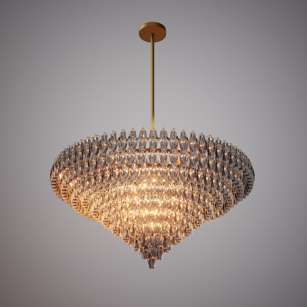 Prism 61-inch 36-light Aged Brass Round Chandelier with Smoke Glass